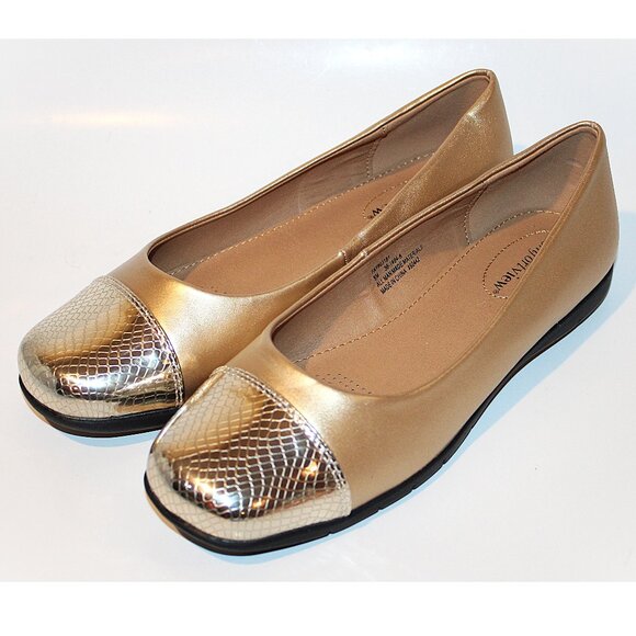 Comfortview Women's 9M Gold Metallic Shoes Fay Slip-on Flats Comfort View MINT - Picture 1 of 7